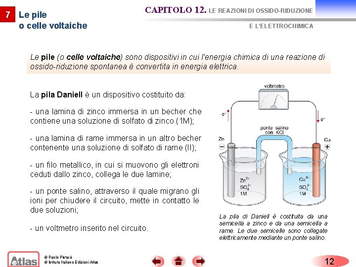 7 Le pile o celle voltaiche CAPITOLO 12. LE REAZIONI DI OSSIDO-RIDUZIONE E L’ELETTROCHIMICA