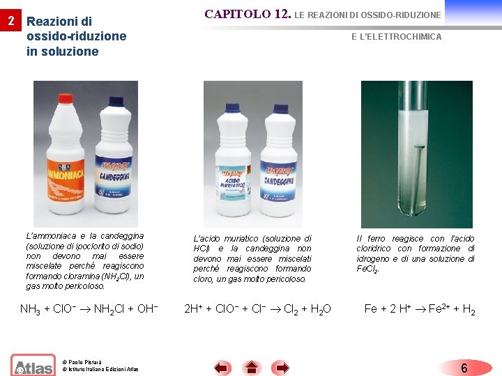 2 Reazioni di ossido-riduzione in soluzione L’ammoniaca e la candeggina (soluzione di ipoclorito di