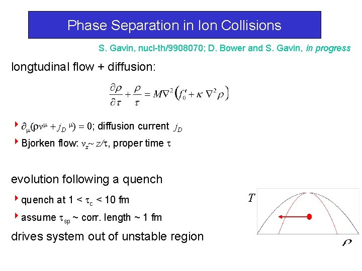 Phase Separation in Ion Collisions S. Gavin, nucl-th/9908070; D. Bower and S. Gavin, in