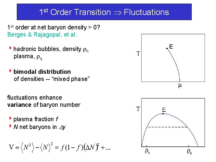 1 st Order Transition Fluctuations 1 st order at net baryon density > 0?