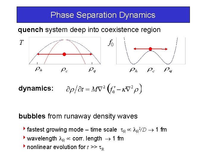 Phase Separation Dynamics quench system deep into coexistence region T f 0 dynamics: bubbles