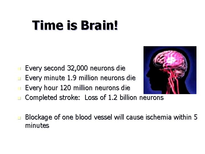 Time is Brain! n n n Every second 32, 000 neurons die Every minute