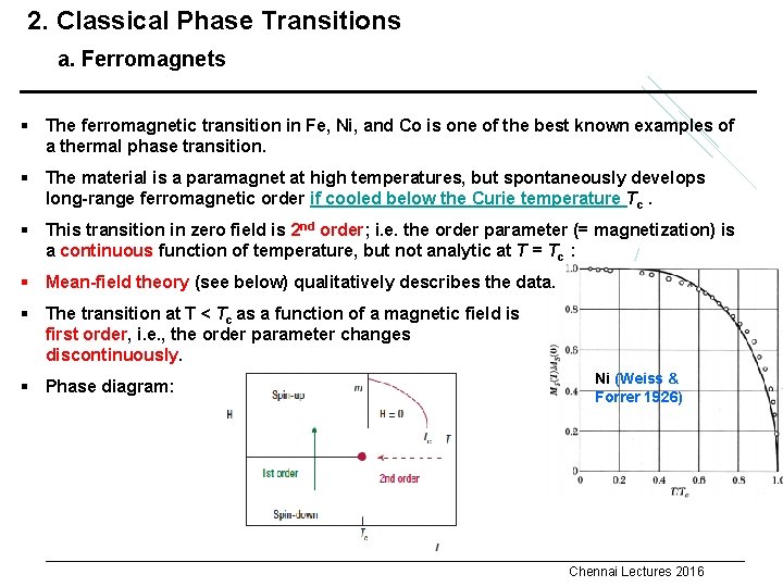 2. Classical Phase Transitions a. Ferromagnets § The ferromagnetic transition in Fe, Ni, and