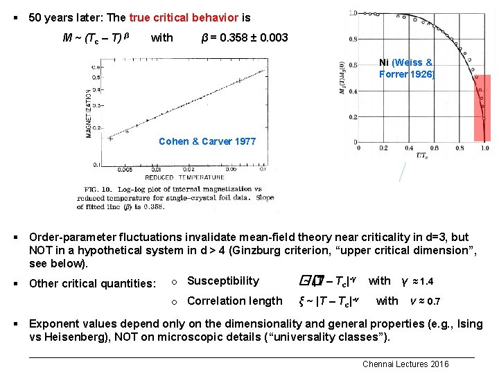 § 50 years later: The true critical behavior is M ~ (Tc – T)