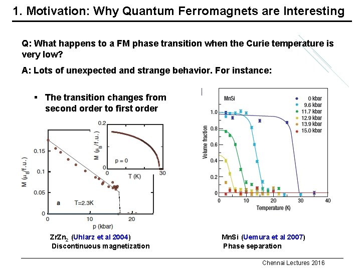 1. Motivation: Why Quantum Ferromagnets are Interesting Q: What happens to a FM phase