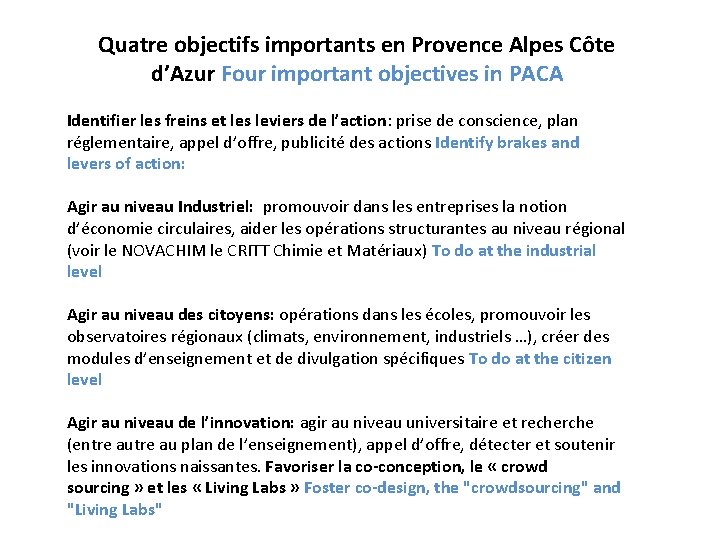 Quatre objectifs importants en Provence Alpes Côte d’Azur Four important objectives in PACA Identifier
