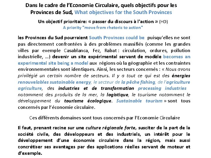 Dans le cadre de l’Economie Circulaire, quels objectifs pour les Provinces de Sud, What