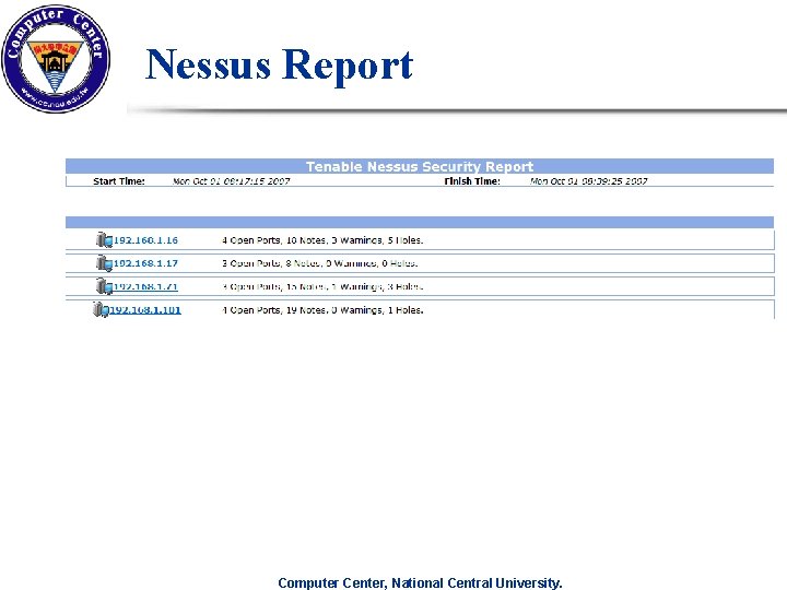 Nessus Report Computer Center, National Central University. Nessus Report Computer Center, National Central University.