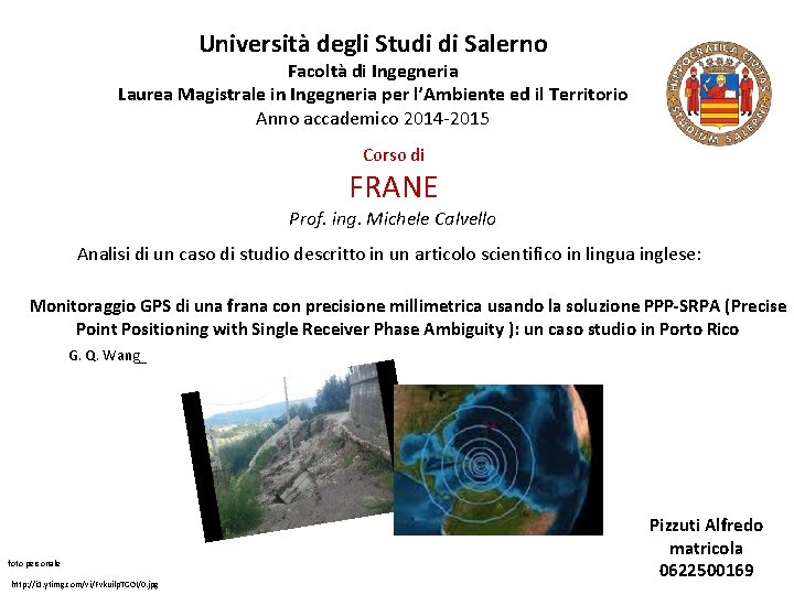 Università degli Studi di Salerno Facoltà di Ingegneria Laurea Magistrale in Ingegneria per l’Ambiente