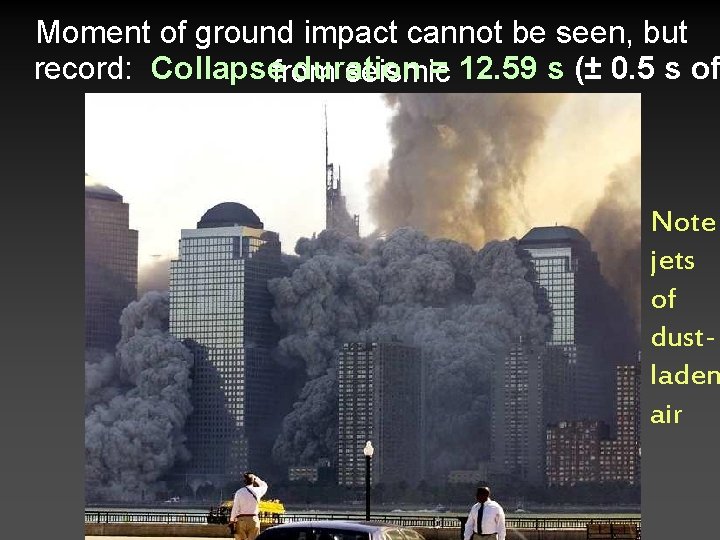 Moment of ground impact cannot be seen, but record: Collapsefrom duration = 12. 59