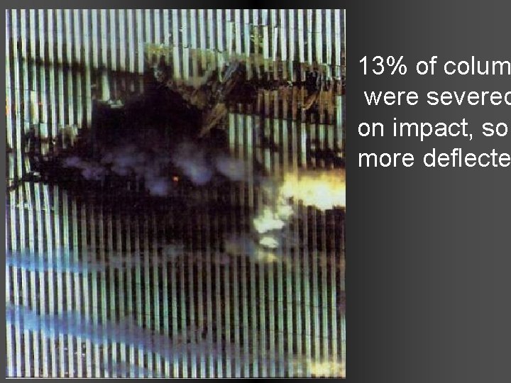 13% of colum were severed on impact, som more deflecte 