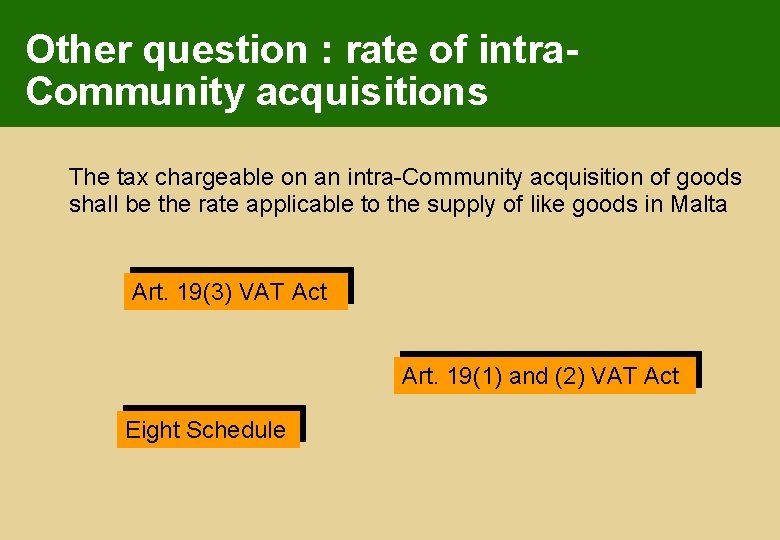 Other question : rate of intra. Community acquisitions The tax chargeable on an intra-Community