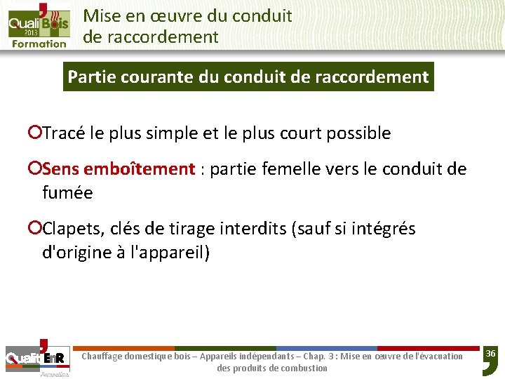 Mise en œuvre du conduit de raccordement Partie courante du conduit de raccordement ¡Tracé