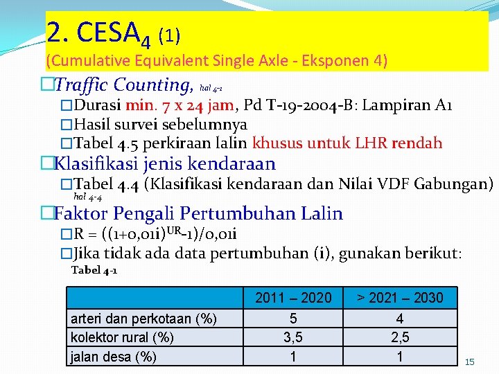 2. CESA 4 (1) (Cumulative Equivalent Single Axle - Eksponen 4) �Traffic Counting, hal