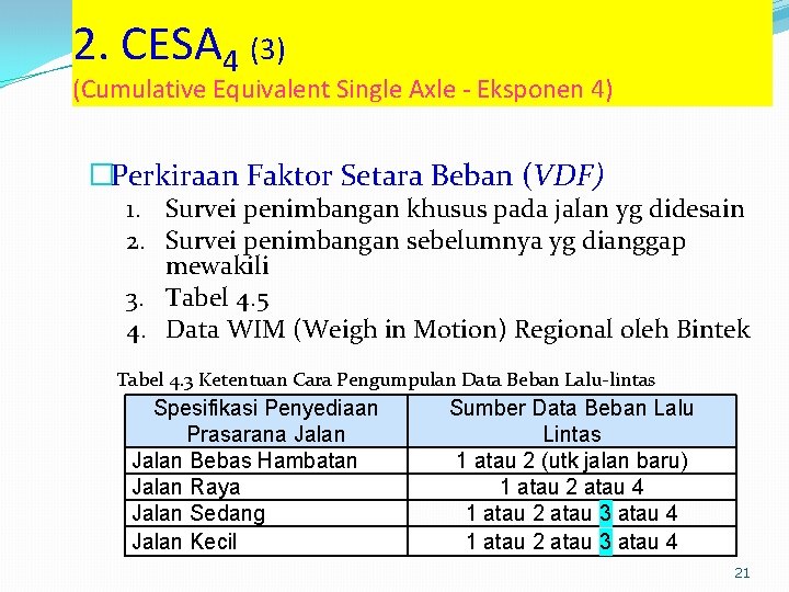 2. CESA 4 (3) (Cumulative Equivalent Single Axle - Eksponen 4) �Perkiraan Faktor Setara