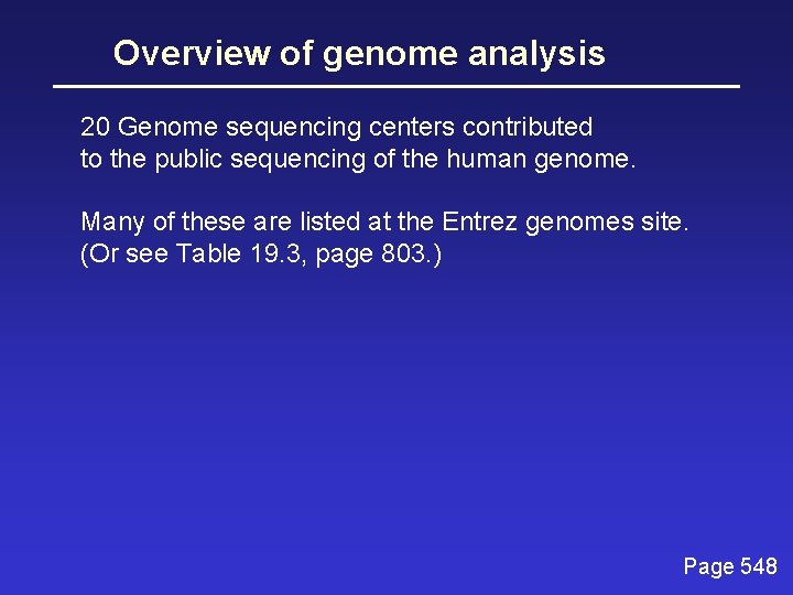 Overview of genome analysis 20 Genome sequencing centers contributed to the public sequencing of