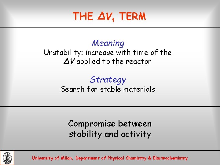 THE ΔVt TERM Meaning Unstability: increase with time of the ΔV applied to the