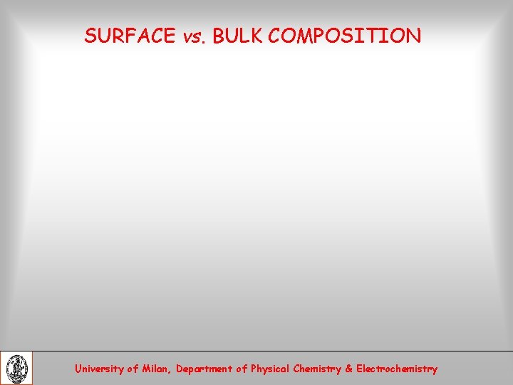 SURFACE vs. BULK COMPOSITION University of Milan, Department of Physical Chemistry & Electrochemistry 