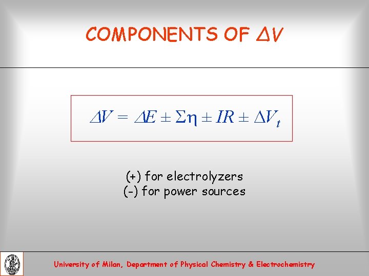 COMPONENTS OF ΔV V = E ± S ± IR ± DVt (+) for