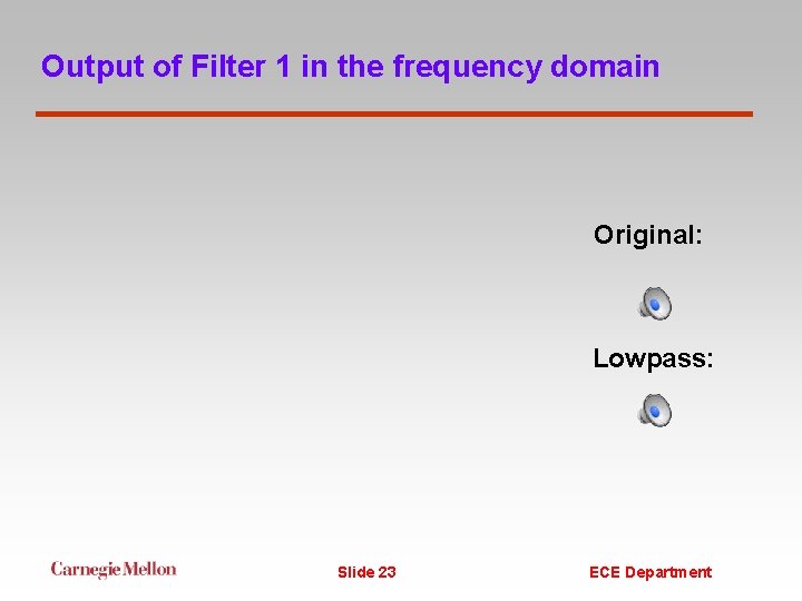Output of Filter 1 in the frequency domain Original: Lowpass: Slide 23 ECE Department