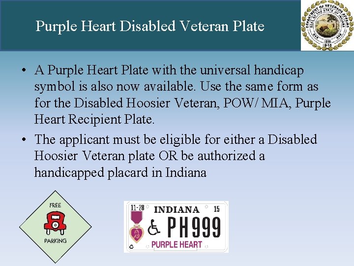 Purple Heart Disabled Veteran Plate • A Purple Heart Plate with the universal handicap