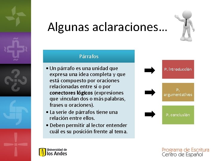 Algunas aclaraciones… Párrafos • Un párrafo es una unidad que expresa una idea completa