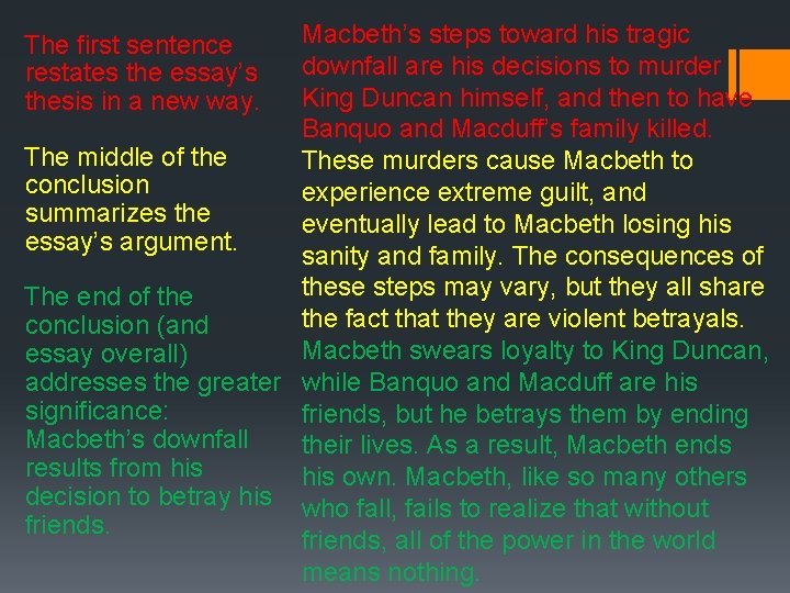 Macbeth’s steps toward his tragic downfall are his decisions to murder King Duncan himself,