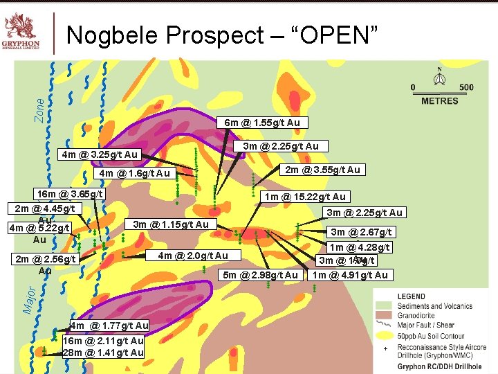 Zone Nogbele Prospect – “OPEN” 6 m @ 1. 55 g/t Au 3 m