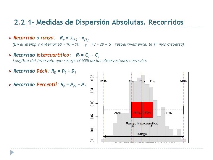 2. 2. 1 - Medidas de Dispersión Absolutas. Recorridos Ø Recorrido o rango: Re