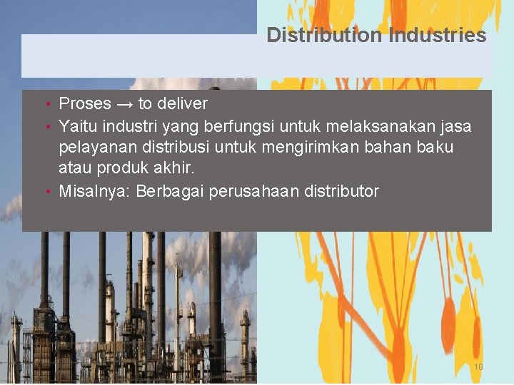 Distribution Industries • Proses → to deliver • Yaitu industri yang berfungsi untuk melaksanakan