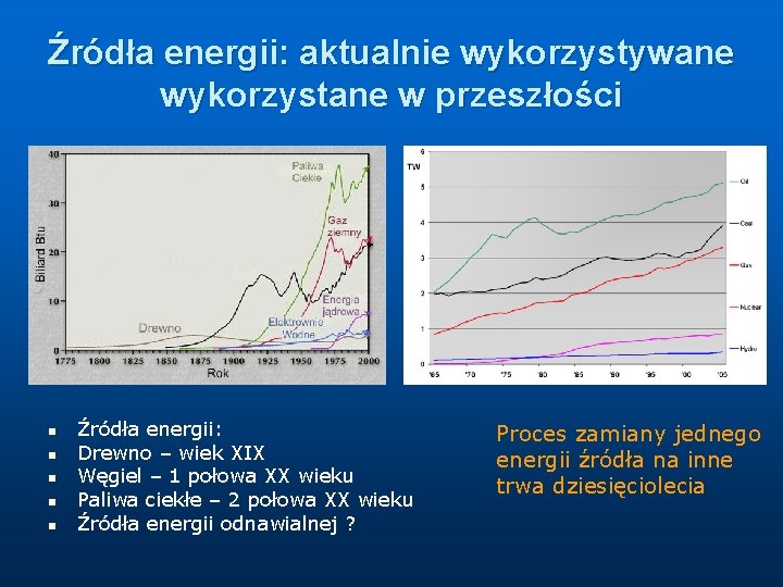 Źródła energii: aktualnie wykorzystywane wykorzystane w przeszłości n n n Źródła energii: Drewno –