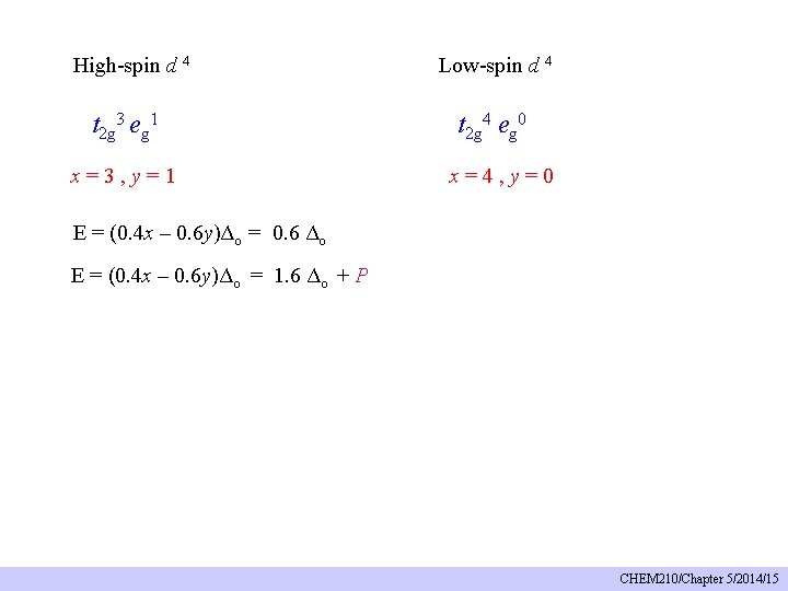 High-spin d 4 Low-spin d 4 t 2 g 3 eg 1 t 2