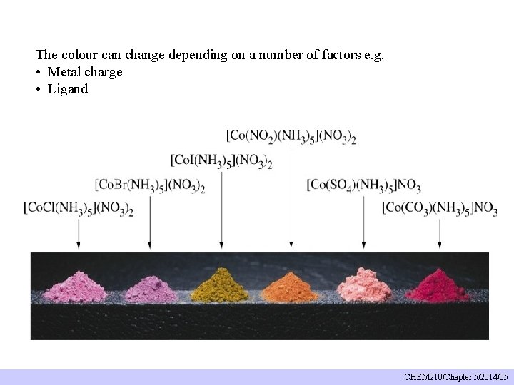 The colour can change depending on a number of factors e. g. • Metal