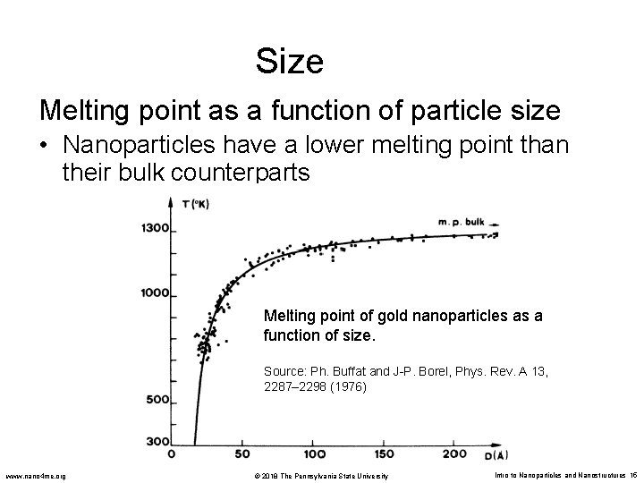 Size Melting point as a function of particle size • Nanoparticles have a lower