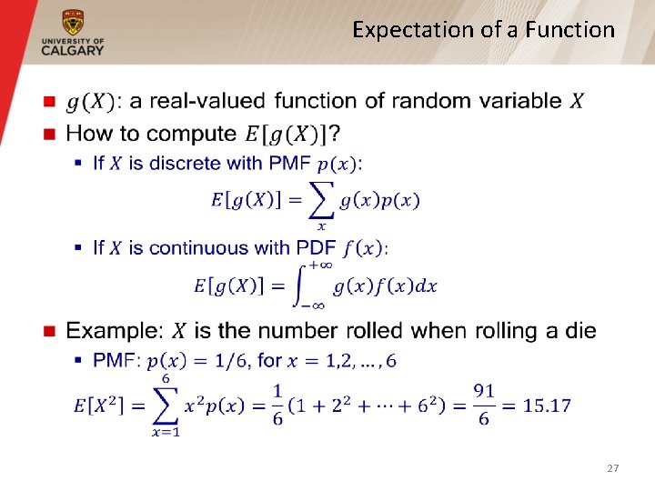 Expectation of a Function § 27 Expectation of a Function § 27