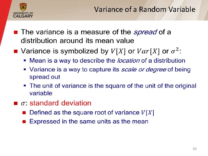 Variance of a Random Variable § 30 Variance of a Random Variable § 30