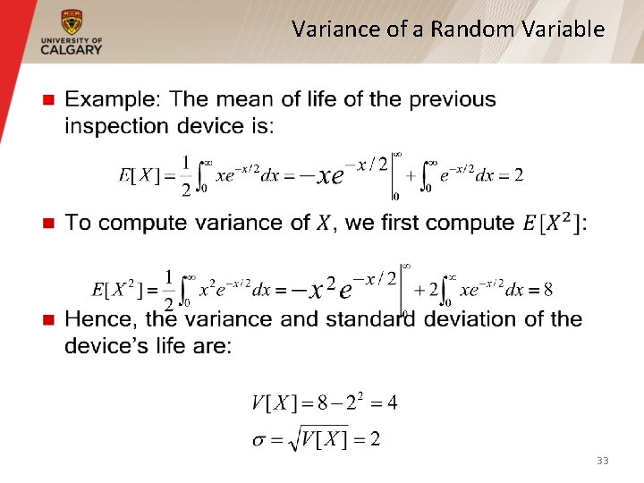 Variance of a Random Variable § 33 Variance of a Random Variable § 33