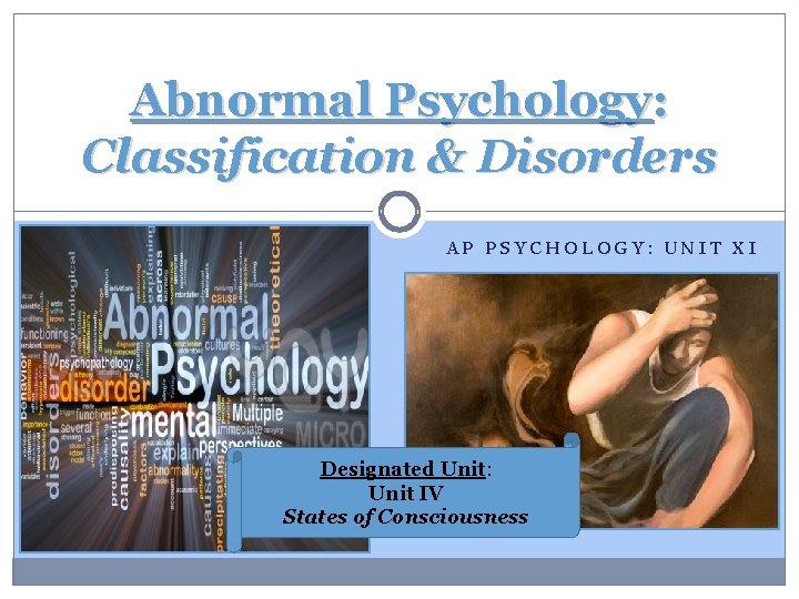 Abnormal Psychology: Classification & Disorders AP PSYCHOLOGY: UNIT XI Designated Unit: Unit IV States