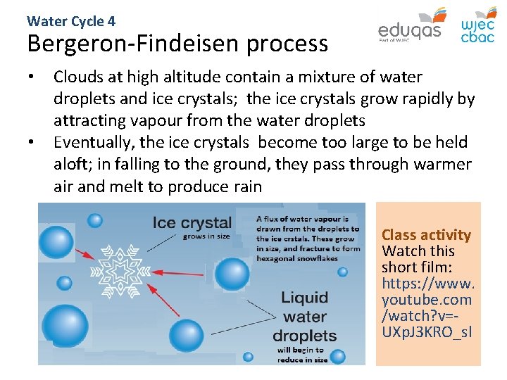 Water Cycle 4 Bergeron-Findeisen process • • Clouds at high altitude contain a mixture