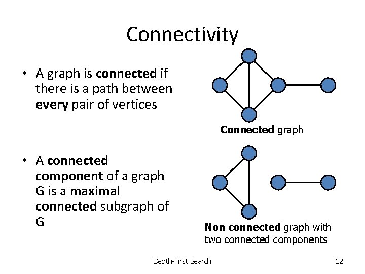 Connectivity • A graph is connected if there is a path between every pair