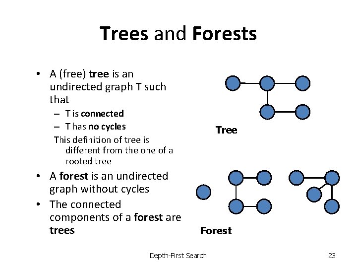 Trees and Forests • A (free) tree is an undirected graph T such that