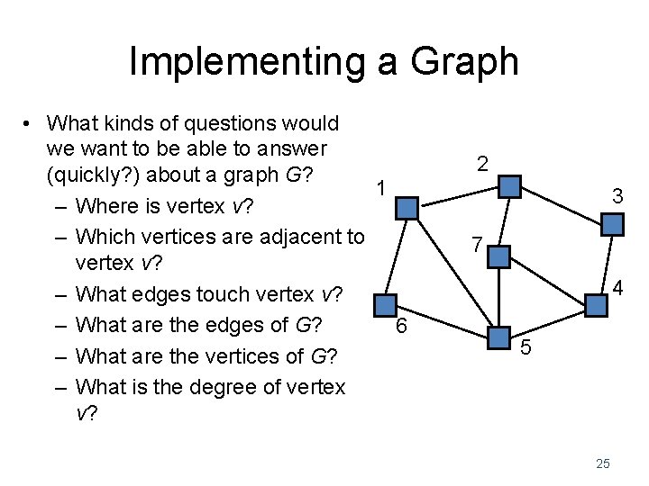 Implementing a Graph • What kinds of questions would we want to be able