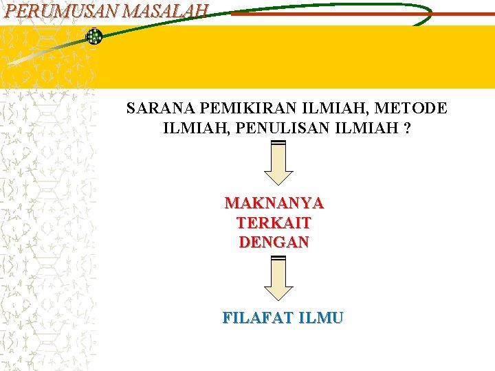 PERUMUSAN MASALAH SARANA PEMIKIRAN ILMIAH, METODE ILMIAH, PENULISAN ILMIAH ? MAKNANYA TERKAIT DENGAN FILAFAT