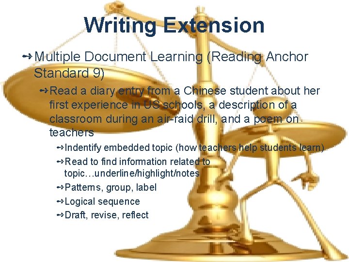 Writing Extension ➺Multiple Document Learning (Reading Anchor Standard 9) ➺Read a diary entry from
