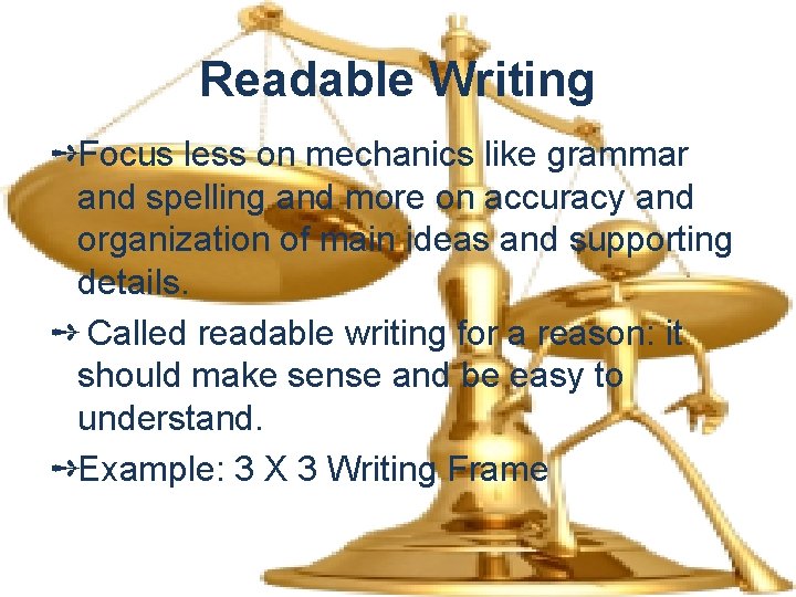 Readable Writing ➺Focus less on mechanics like grammar and spelling and more on accuracy