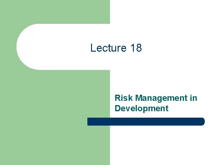 Lecture 18 Risk Management in Development 