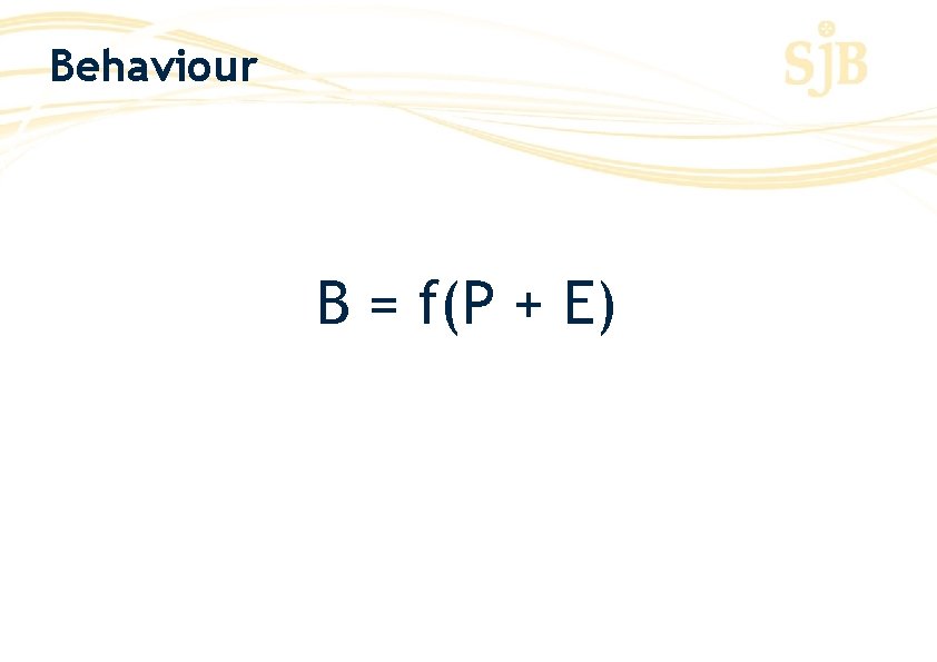 Behaviour B = f(P + E) 