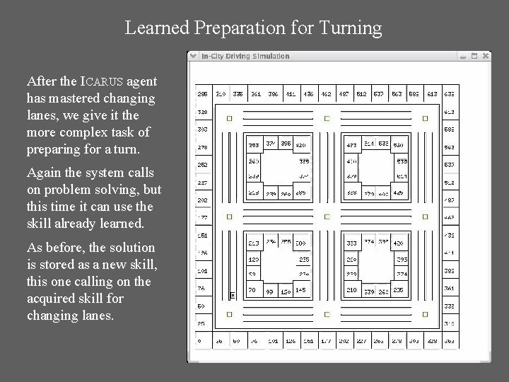 Learned Preparation for Turning After the ICARUS agent has mastered changing lanes, we give