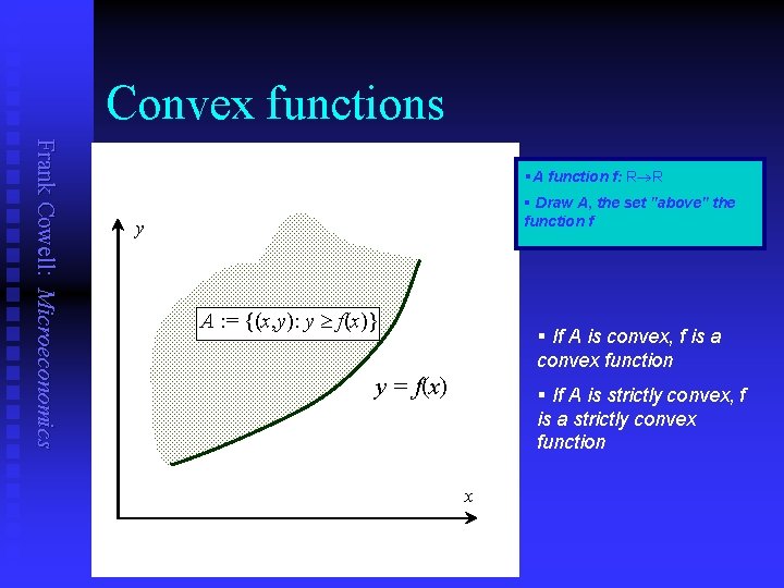 Convex functions Frank Cowell: Microeconomics §A function f: R R § Draw A, the