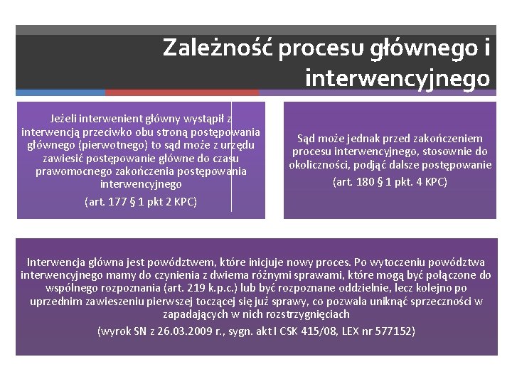 Zależność procesu głównego i interwencyjnego Jeżeli interwenient główny wystąpił z interwencją przeciwko obu stroną